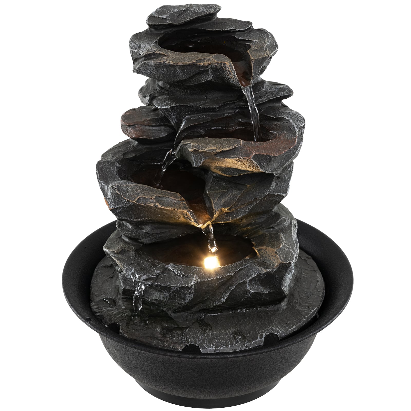 Gymax - Tabletop Water Fountain w/LED Light Pump & Adjustable Flow for Home Office - Black