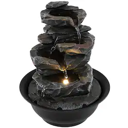 Gymax - Tabletop Water Fountain w/LED Light Pump & Adjustable Flow for Home Office - Black