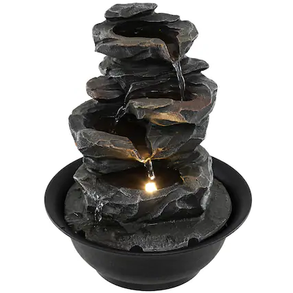 Front. Gymax - Gymax Tabletop Water Fountain w/LED Light Pump & Adjustable Flow for Home Office - Black.