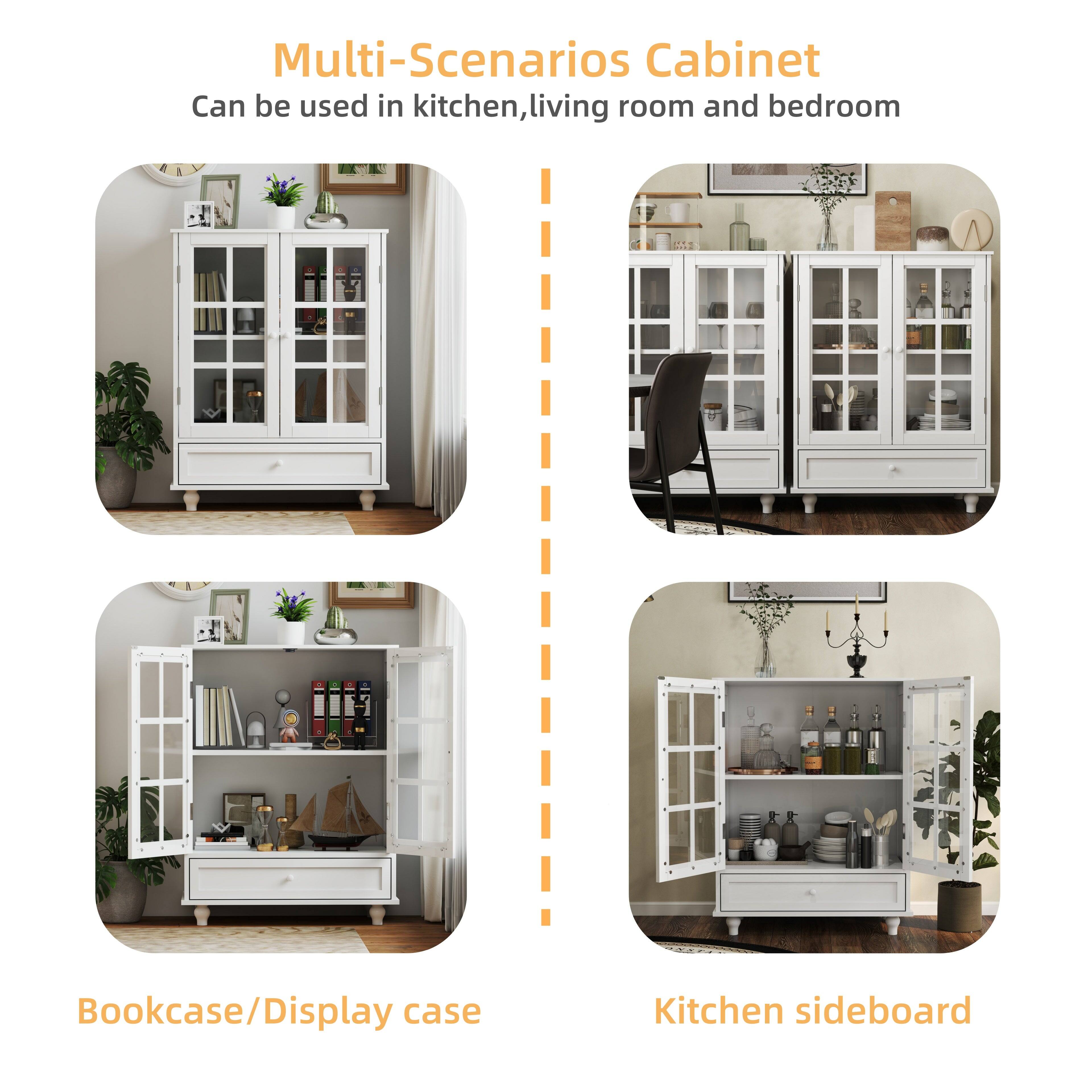 Multi-Scenarios Cabinet  
Can be used in kitchen, living room and bedroom  

Bookcase/Display case  

Kitchen sideboard