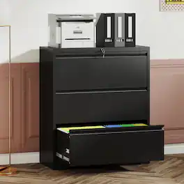 GOODSILO - 3-Drawer Lateral File Cabinet with Lock - Heavy-Duty Metal Filing Cabinet for Home Office - Black
