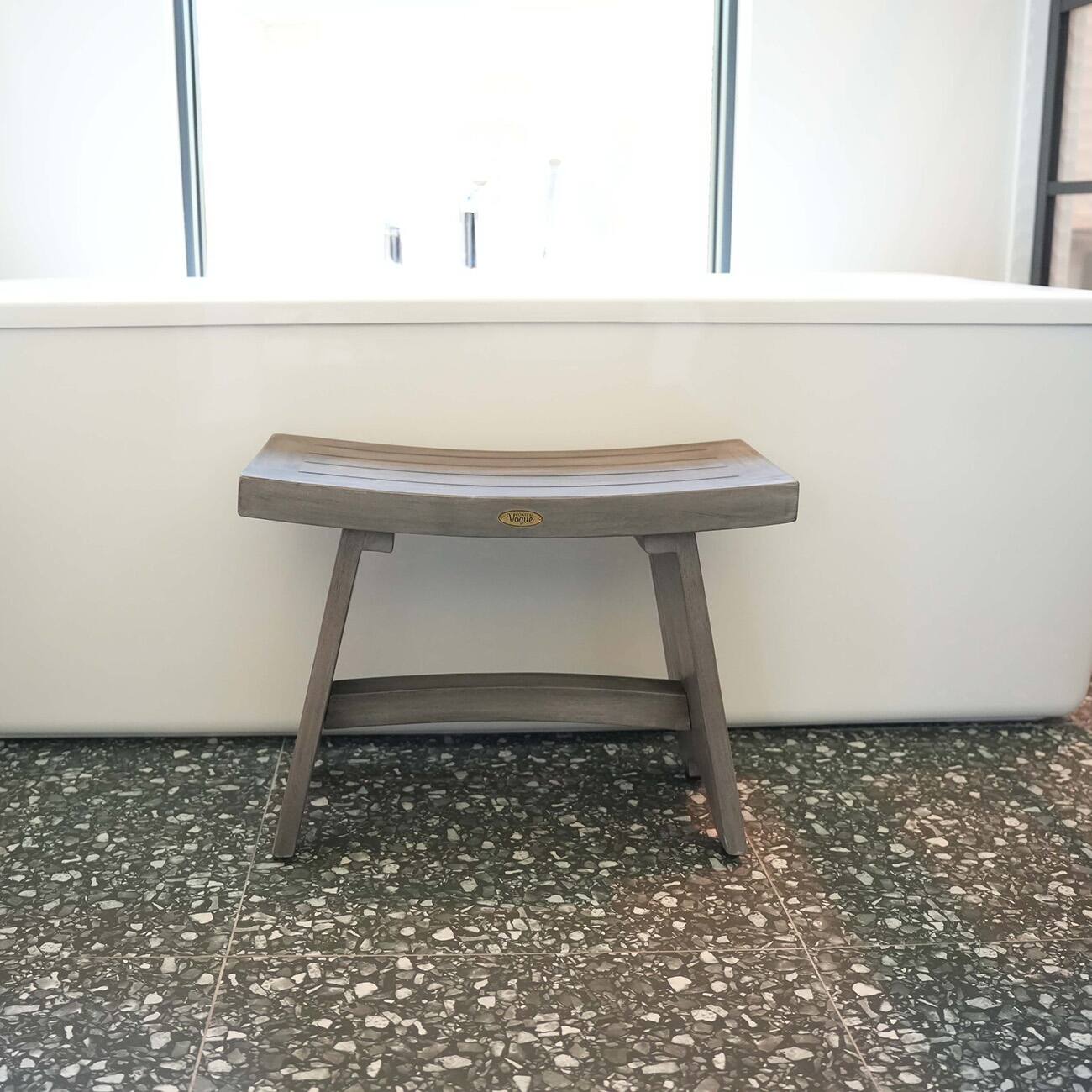 Back. CoastalVogue - Coastal Vogue® Serenity® 24" Teak Shower Bench in Antique Gray Finish - Antique Gray.