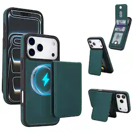 Dteck - Detachable Magnetic Wallet Case for Apple iPhone 17 Pro Max,Retro RFID Blocking PU Leather Folio Cover with Card Holder - Green