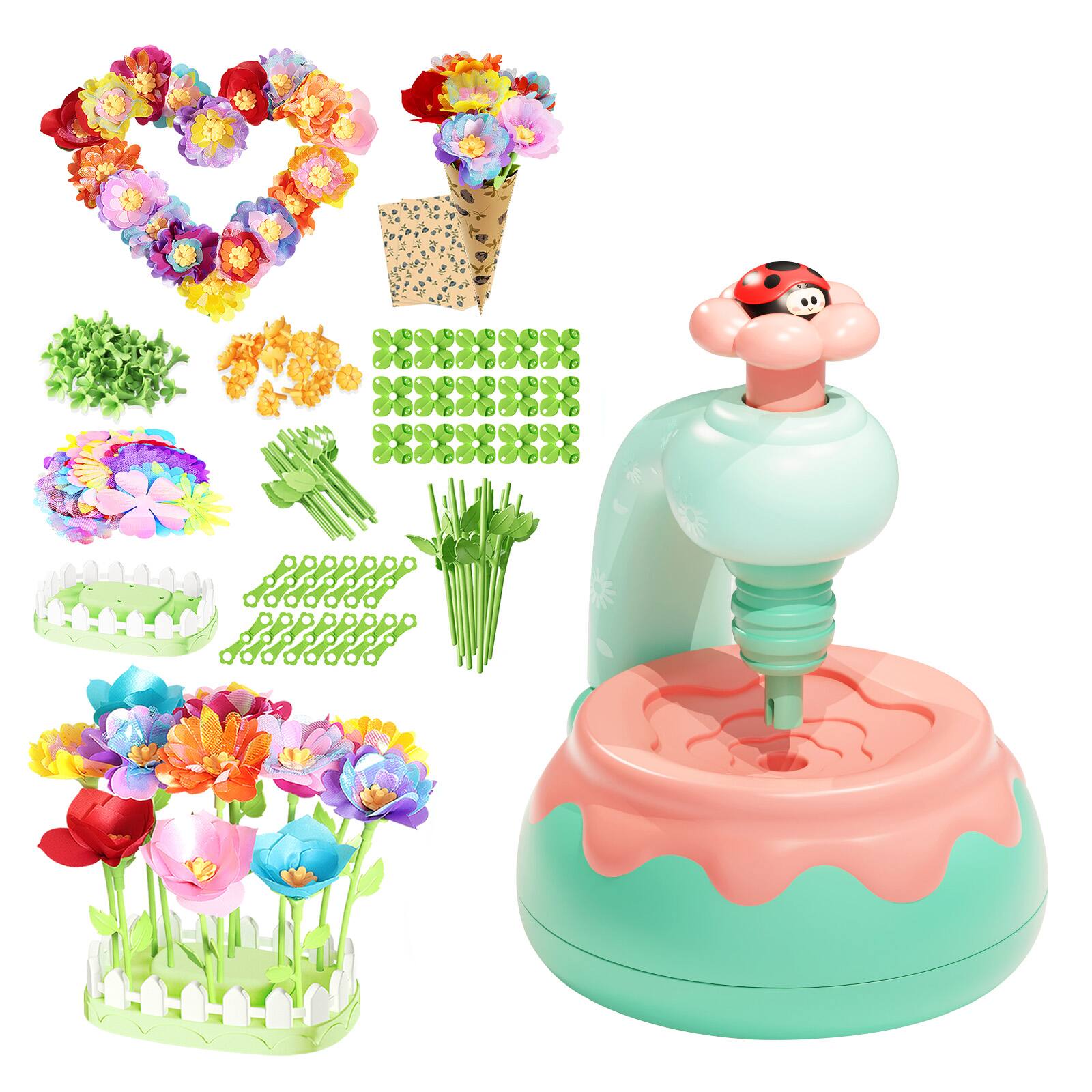 Alt View 9. Topteng - DIY Flower Bouquet Making Kit for Kids with Maker Machine, 150+ Reusable Pieces to Create Bouquets & Wreaths - Pink.