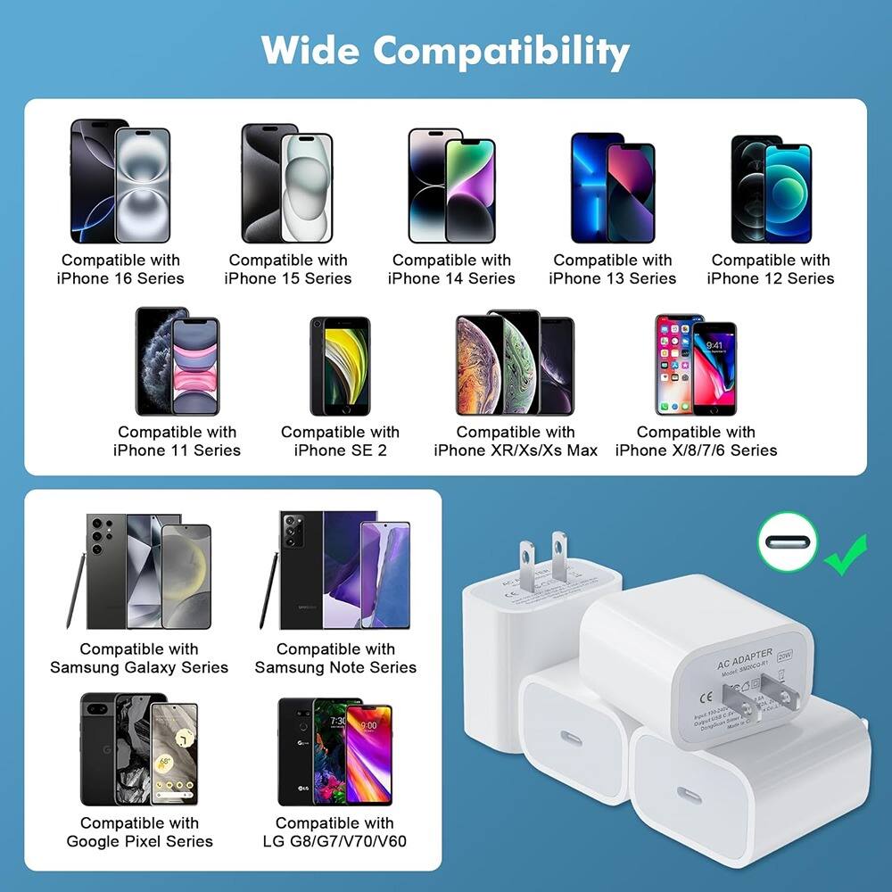 Wide Compatibility

- Compatible with iPhone 16 Series
- Compatible with iPhone 15 Series
- Compatible with iPhone 14 Series
- Compatible with iPhone 13 Series
- Compatible with iPhone 12 Series
- Compatible with iPhone 11 Series
- Compatible with iPhone SE 2
- Compatible with iPhone XR/Xs/Xs Max
- Compatible with iPhone X/8/7/6 Series
- Compatible with Samsung Galaxy Series
- Compatible with Samsung Note Series
- Compatible with Google Pixel Series
- Compatible with LG G8/G7/V70/V60