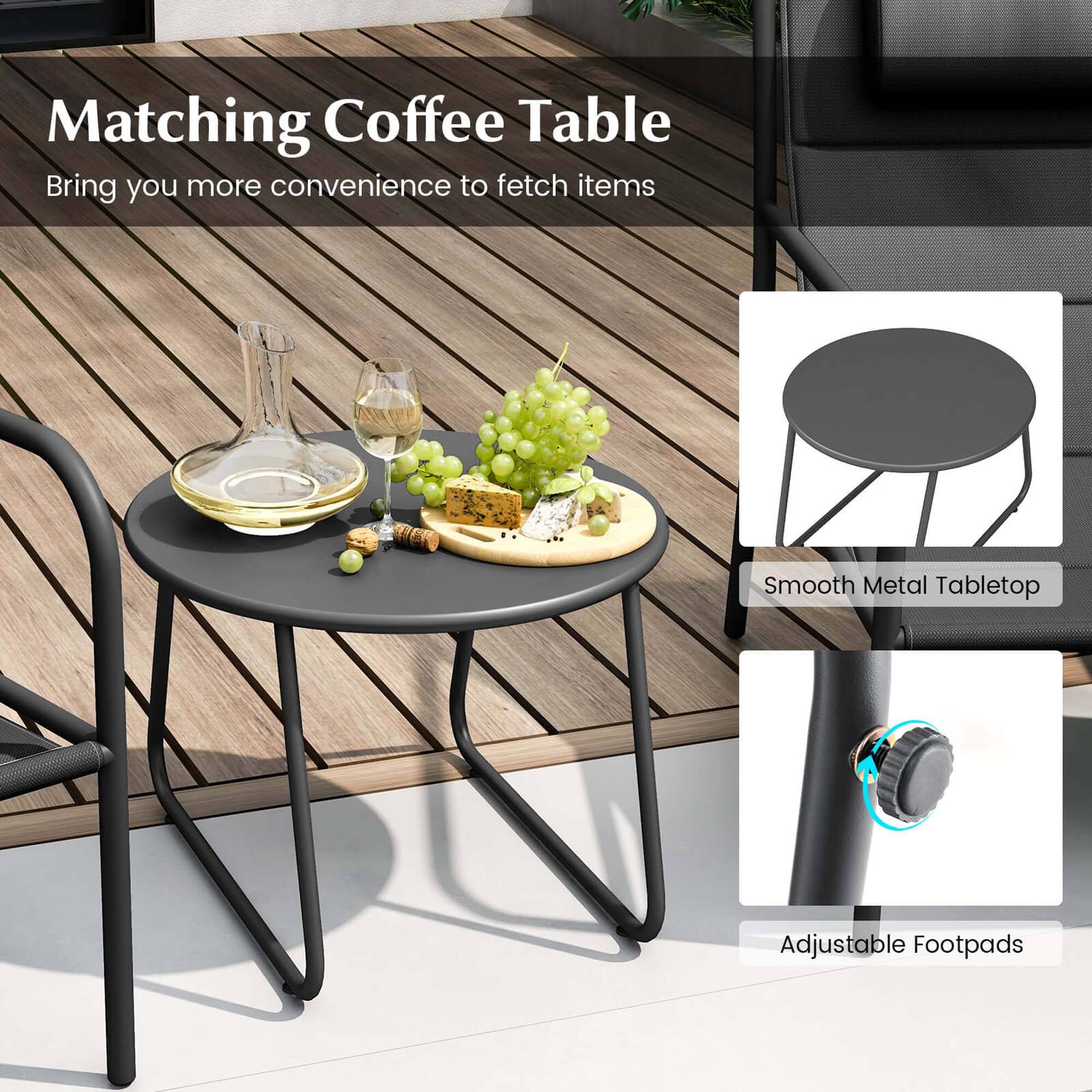 Matching Coffee Table
Bring you more convenience to fetch items
Smooth Metal Tabletop
Adjustable Footpads