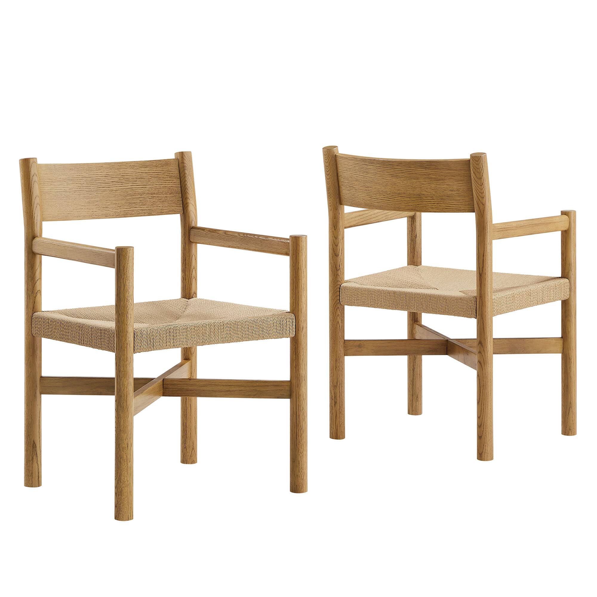 Angle. Modway - Alvia Oak Wood Dining Armchairs With Woven Seats Set of 2 by Modway - Weathered Oak.