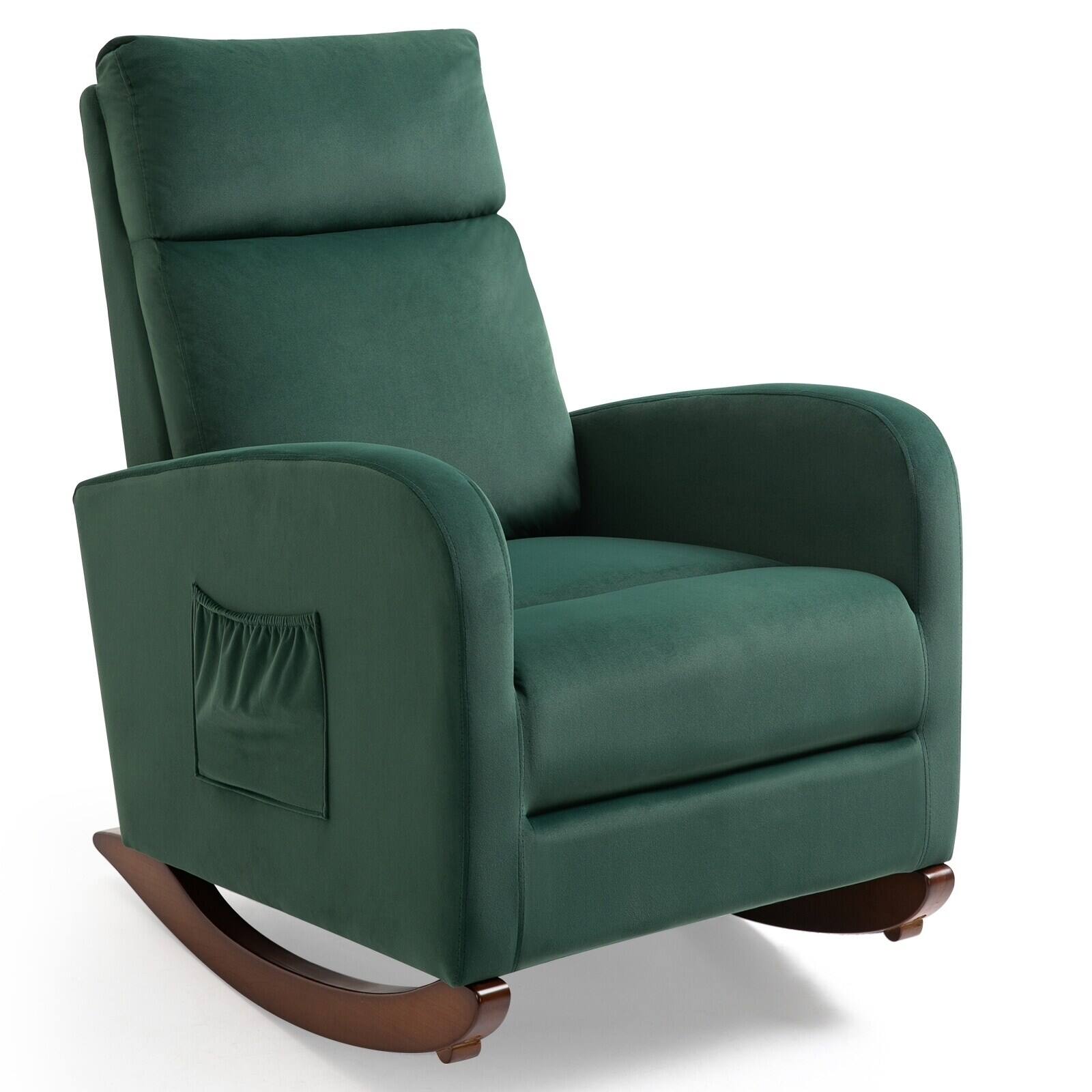 Alt View 5. U-HOMY - Mid Century Velvet Rocking Chair with High Back – Upholstered Glider Armchair for Nursery or Living Room - Green.