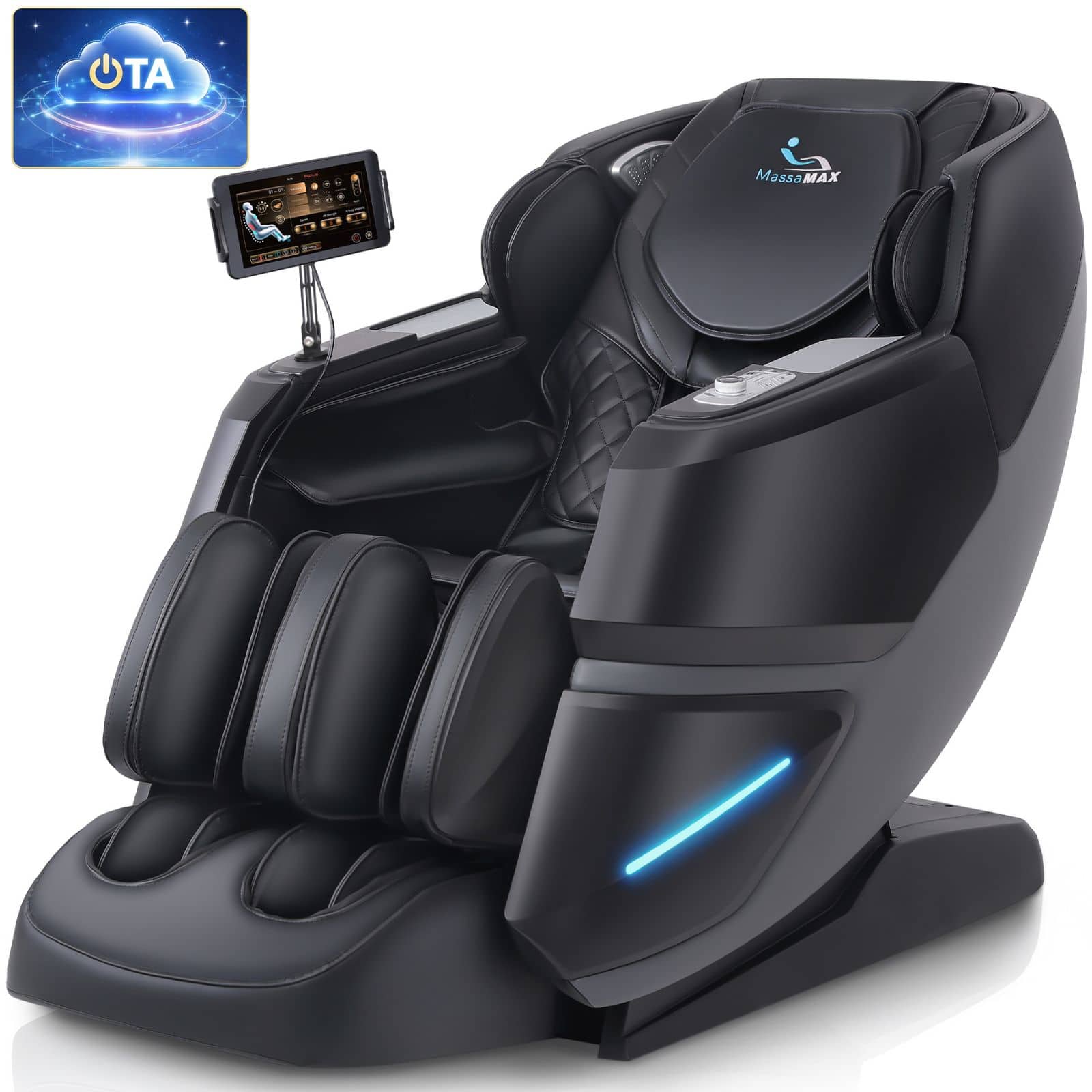 MassaMax - MT339 4D Full Body Stretch Massage Chair ,Body Scan,Extended Footrest&Foot Rollers,Heat - Deep Black