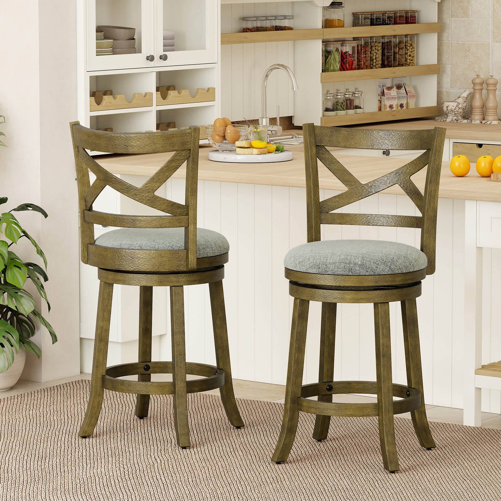 Alt View 1. Costway - Swivel Bar Stools Set of 4 Counter Height Chairs with Hollow Back  Soft-padded Seat - Grey.