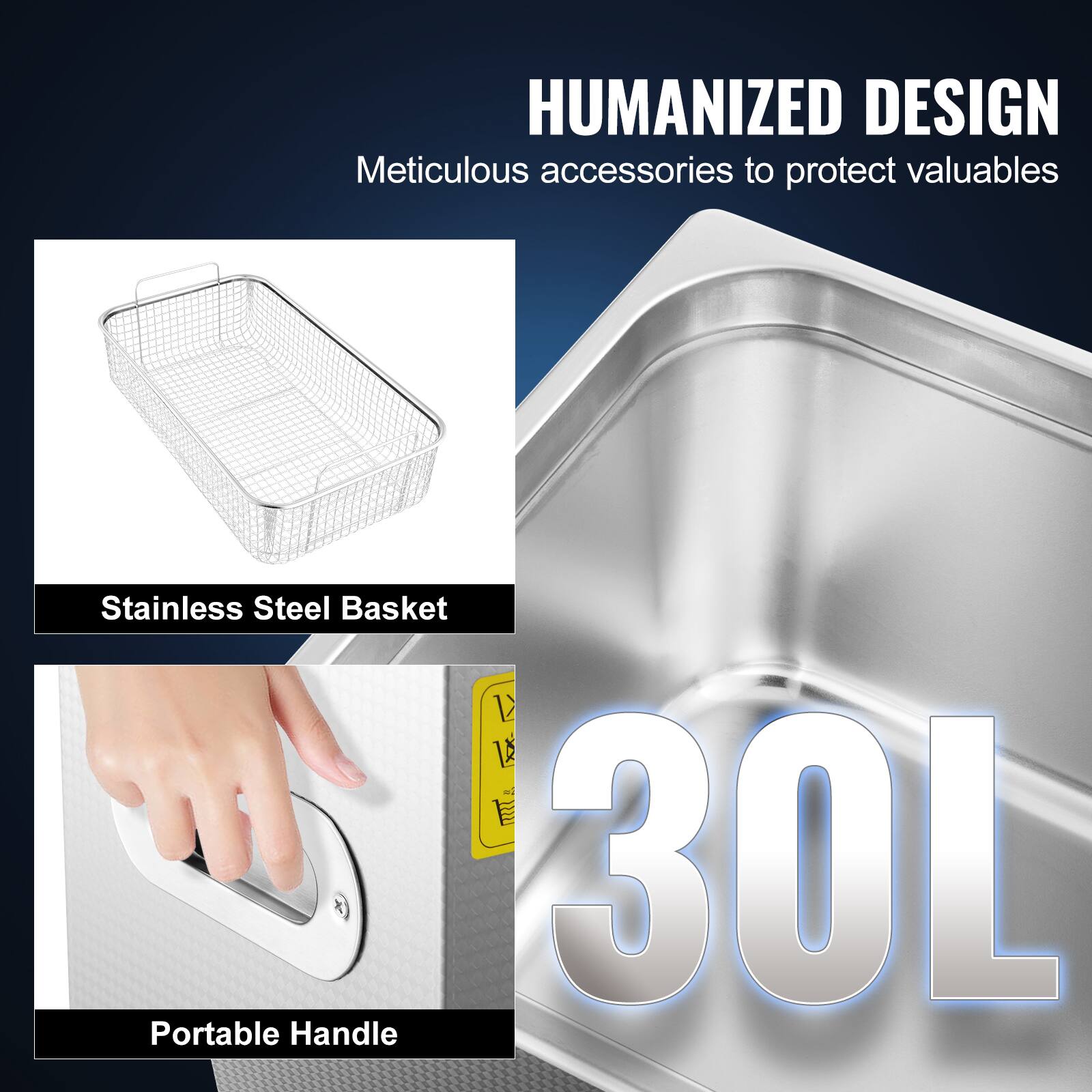 HUMANIZED DESIGN  
Meticulous accessories to protect valuables  

Stainless Steel Basket  
KEEK 301  
Portable Handle  

30L