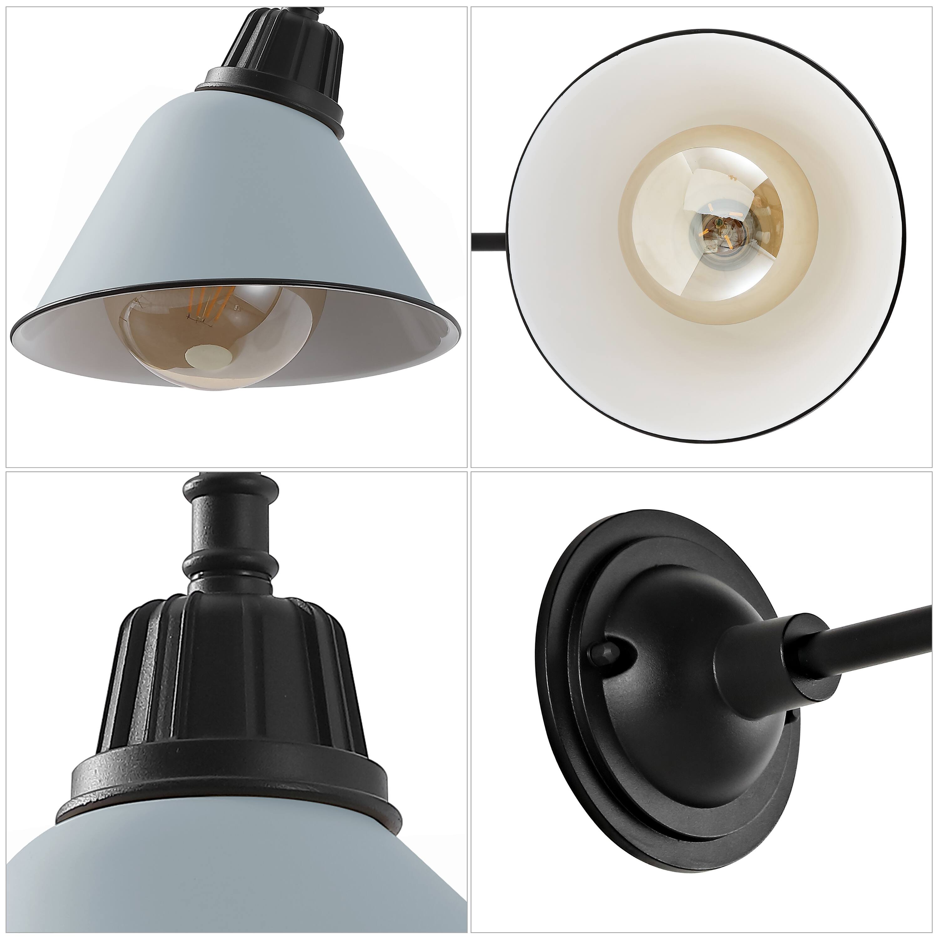 Alt View 5. Jonathan Y - Croydon 9.63" 1-Light Farmhouse Industrial Indoor/Outdoor Iron LED Gooseneck Arm Outdoor Sconce, Matte Silver Blue - Matte Silver Blue/Black.