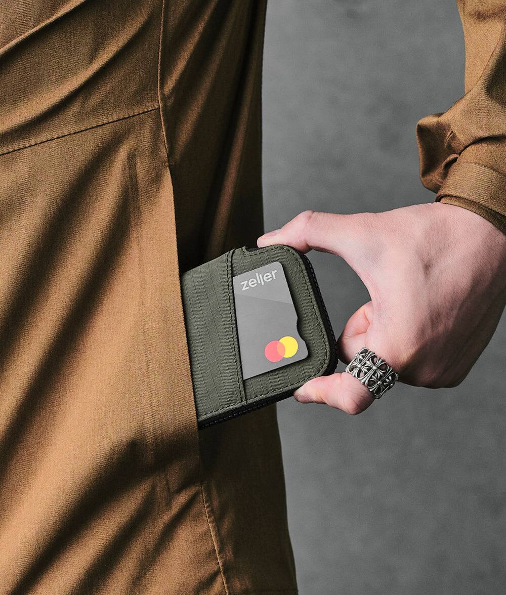 Alt View 1. ALPAKA - RFID Zip Card Pouch with YKK Silent Zippers, Holds 12–20+ Cards, Coin & Cash Storage, Front Transit Slot, HUB Compatible - Green Axoflux 210D.