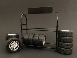 Metal Tire Rack with Rims and Tires for 1/24 Scale Models by American Diorama - Black