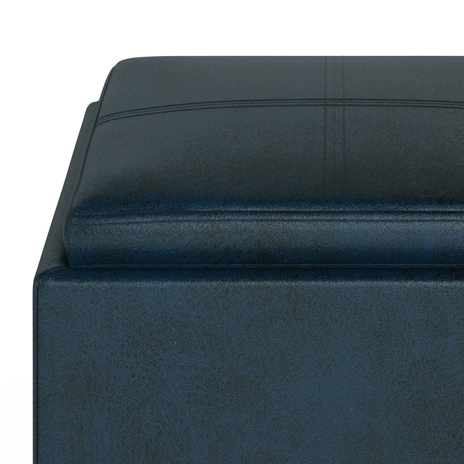 Alt View 14. Simpli Home - Rockwood Cube Storage Ottoman with Tray - Distressed Dark Blue.