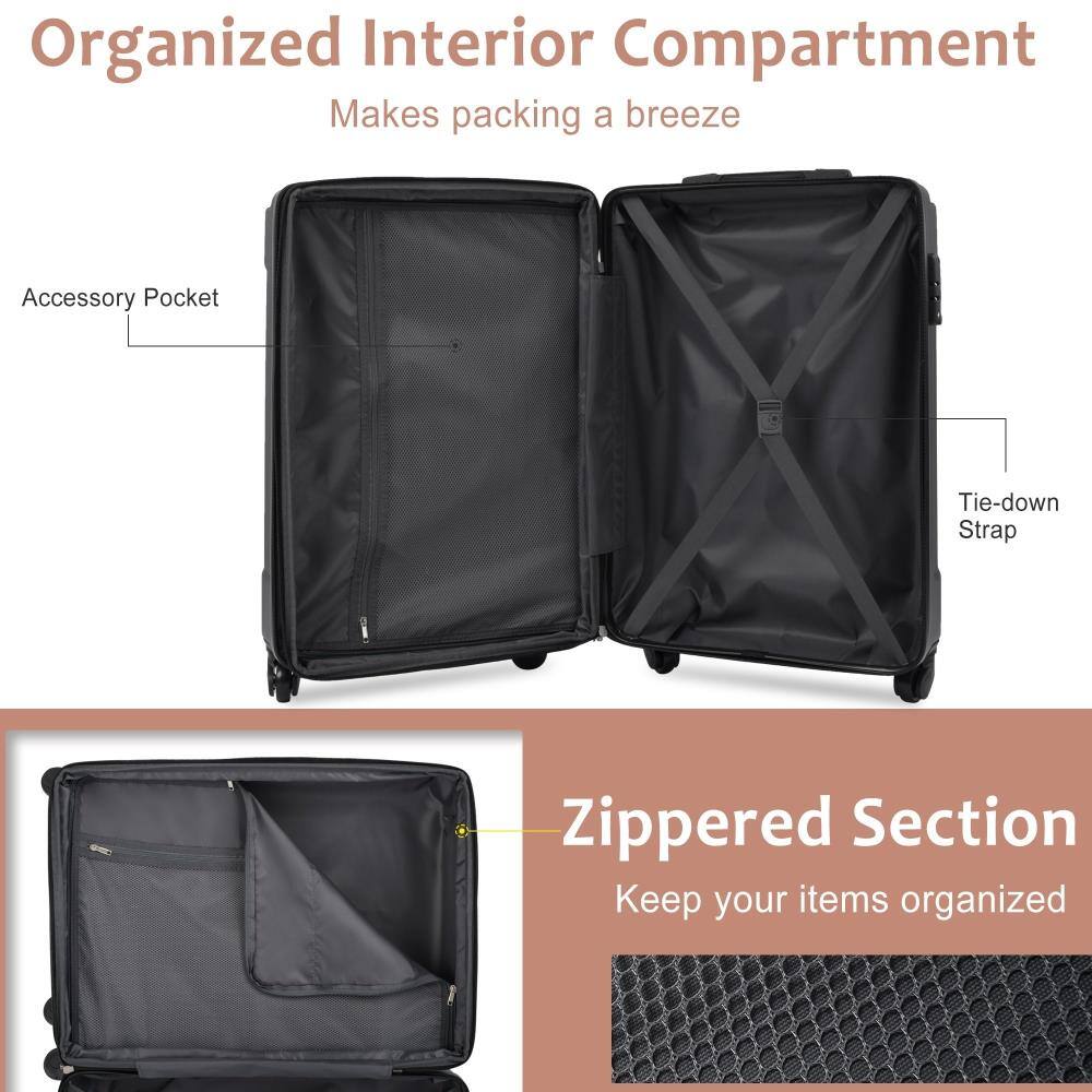 Organized Interior Compartment  
Makes packing a breeze  

Accessory Pocket  
Tie-down Strap  

Zippered Section  
Keep your items organized