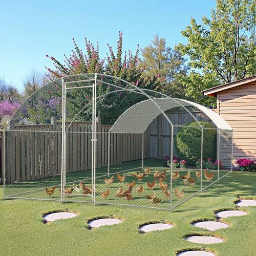 Alt View 9. Winado - 20x10FT Large Metal Chicken Coop for Chicken Run, Walk-in Chicken Pen with Waterproof Cover for Garden Yard Outdoor - Sliver.