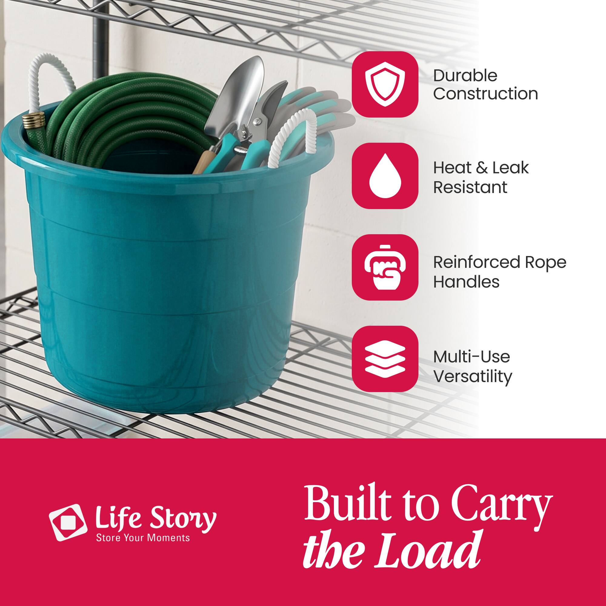 Life Story 17 Gallon Round Open Storage Bucket with Rope Handles, 8 ...