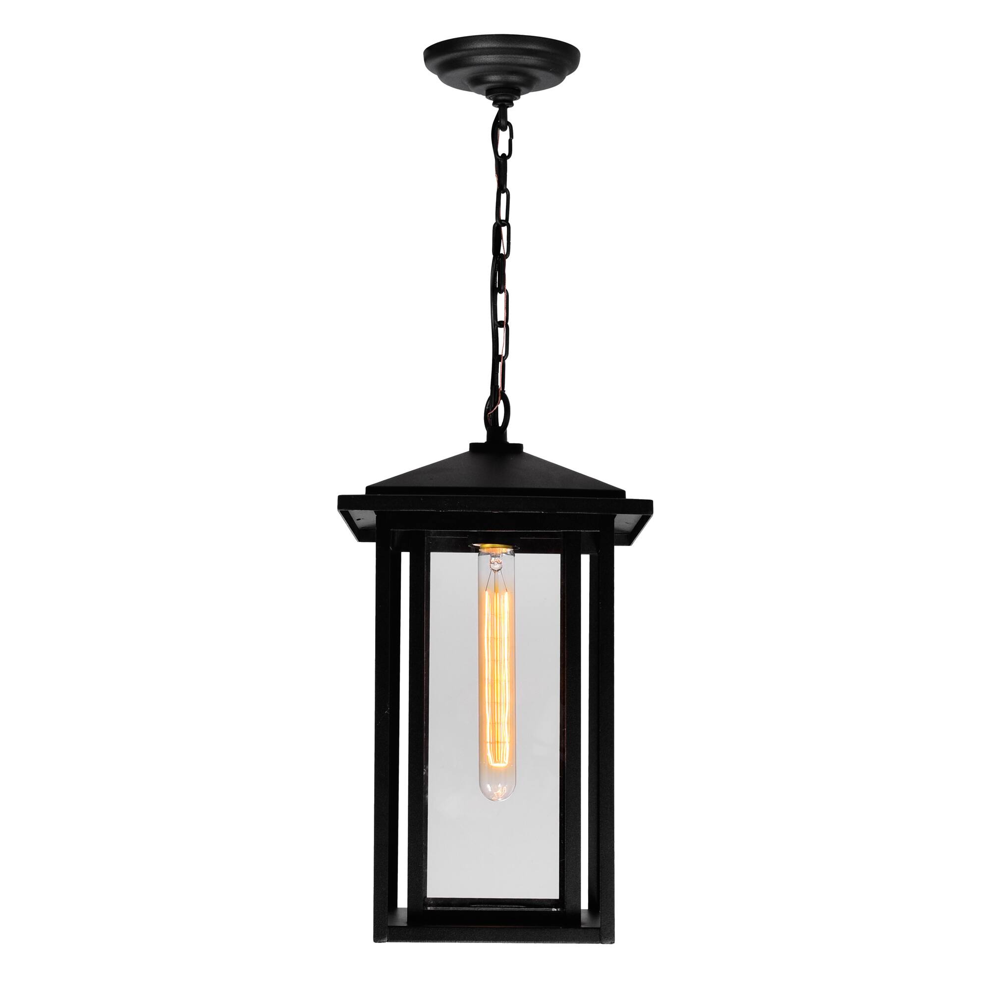 Back. CWI Lighting - Crawford 1 Light Black Outdoor Hanging Light - Black.