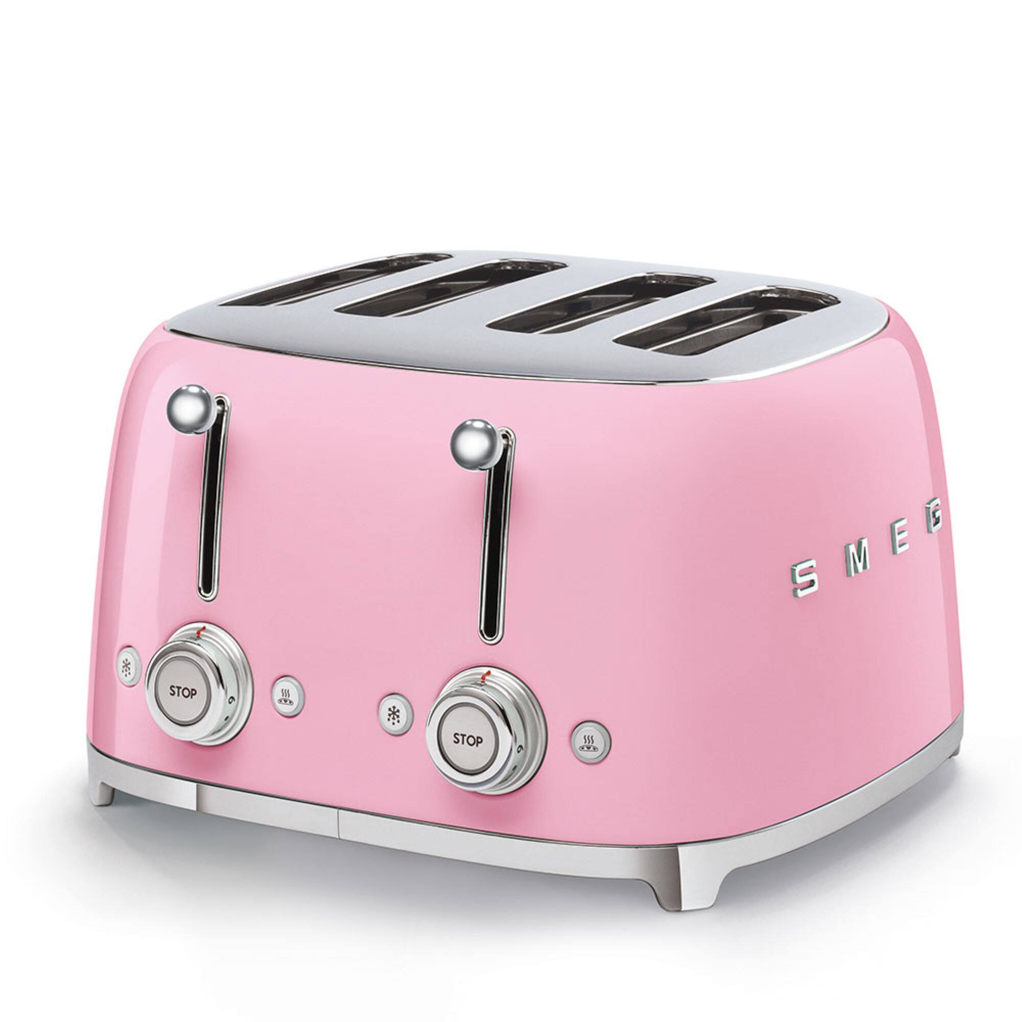 Angle. SMEG - SMEG TSF03 4-Slice Wide-Slot Toaster - Pink.