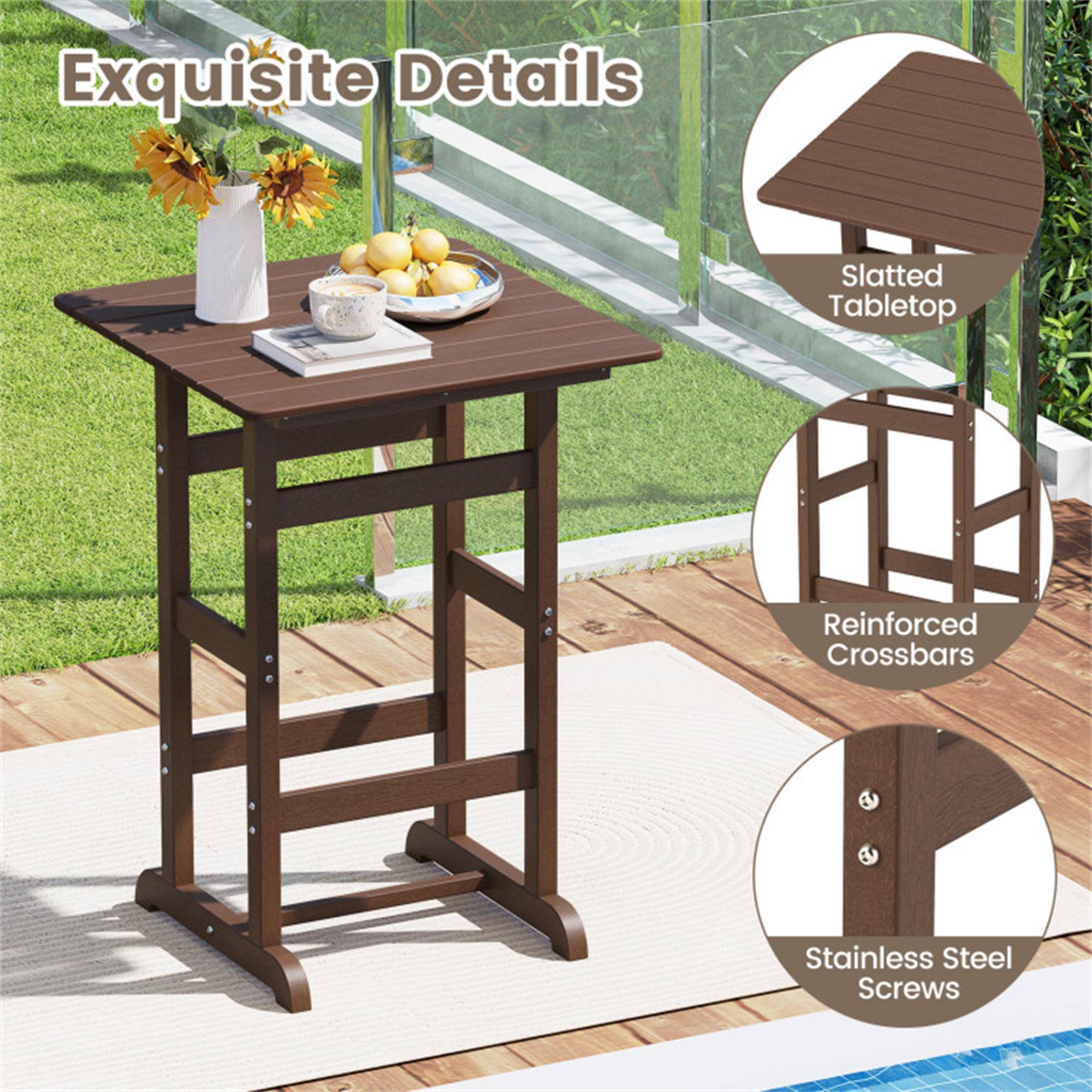 Exquisite Details  
Slatted Tabletop  
Reinforced Crossbars  
Stainless Steel Screws