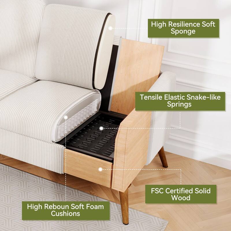 - High Resilience Soft Sponge
- Tensile Elastic Snake-like Springs
- High Rebound Soft Foam Cushions
- FSC Certified Solid Wood