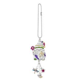 Ganz - Multi Color Gnome Holding Flower Car Charm 7.5 Inch with Chain - Silver