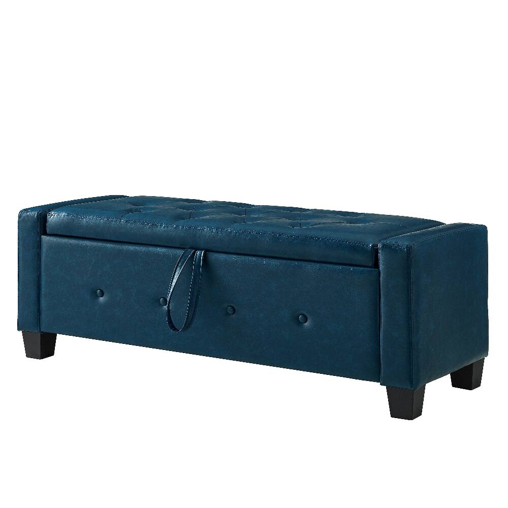 Alt View 9. Ropilly - Ropilly 48 Inch Blue Faux Leather Storage Ottoman Tufted Bench for Bedroom Entryway - Blue.