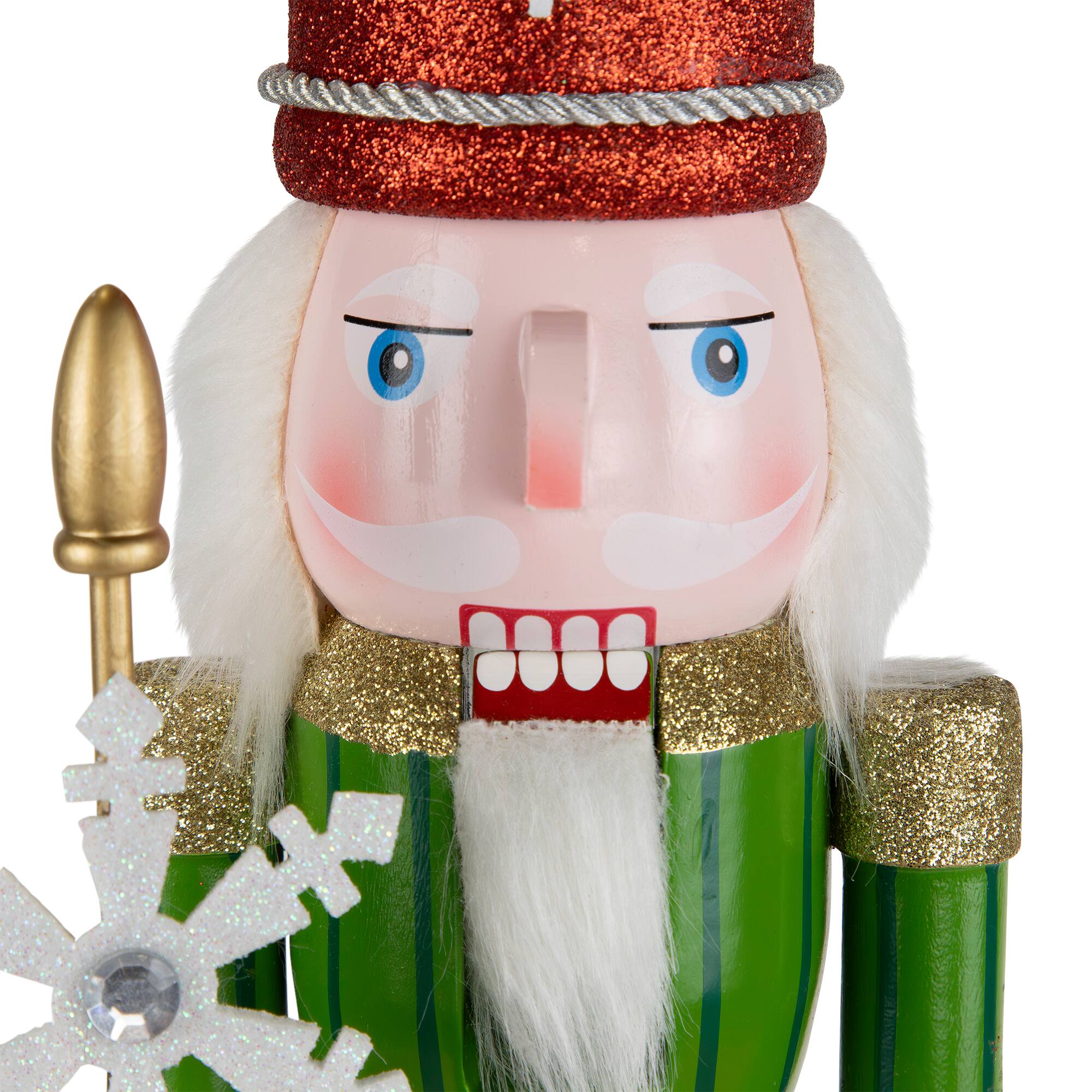 Alt View 4. Northlight - Glittered Nutcracker with Snowflake Scepter Christmas Figure - 15" - Red and Green - Red.