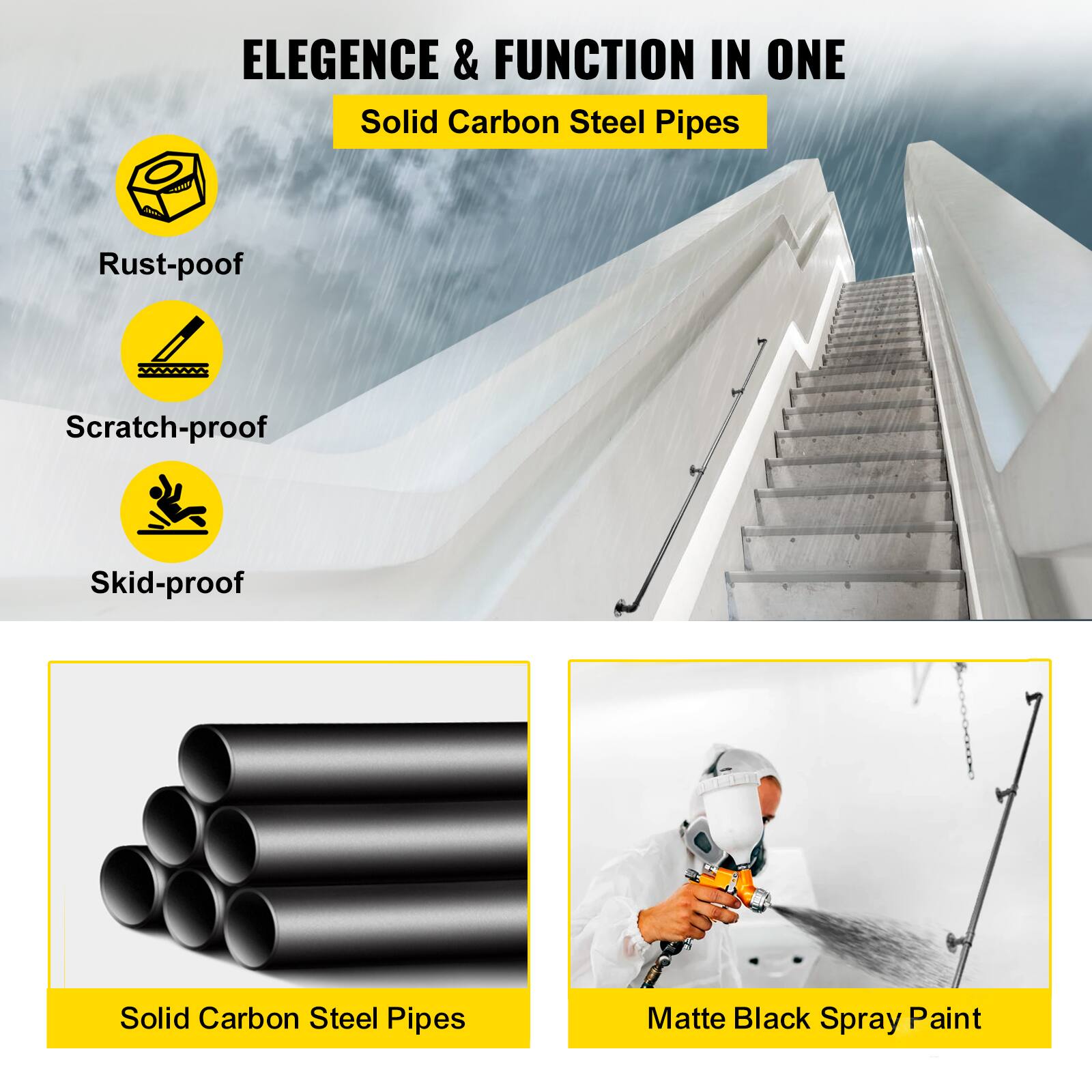Elegance & Function in One: Solid Carbon Steel Pipes

- Rust-proof
- Scratch-proof
- Skid-proof

Matte Black Spray Paint