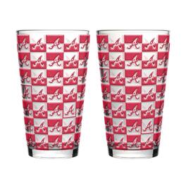 Logo Brands - Atlanta Braves Two-Pack Gridiron Stained 16oz. Pint Glass Set - Multicolor
