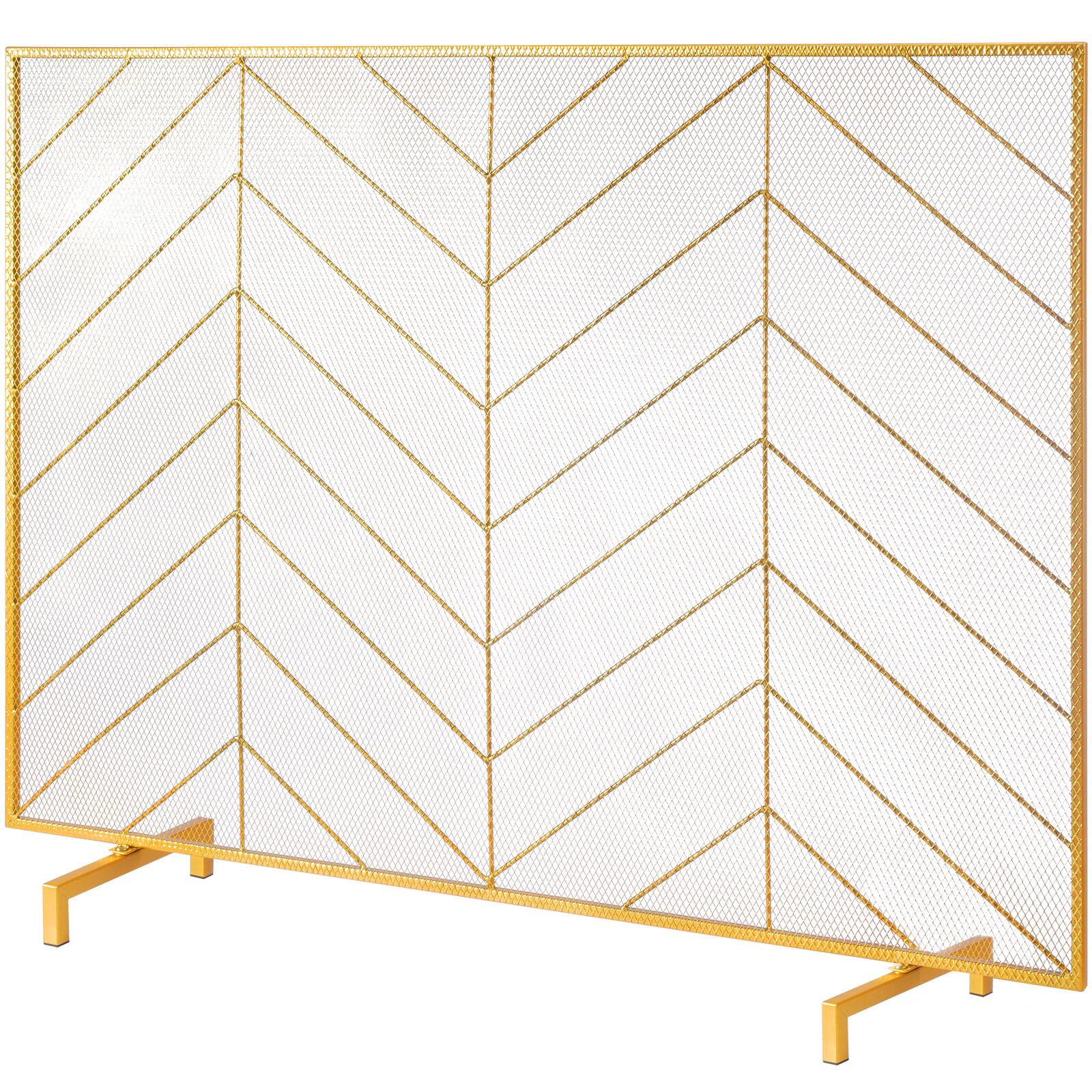 Alt View 5. VEVOR - Fireplace Screen Single Panel, Sturdy Iron Mesh Fireplace Screen, 38.6"(L) x29.8"(H) Spark Guard Cover - Gold.