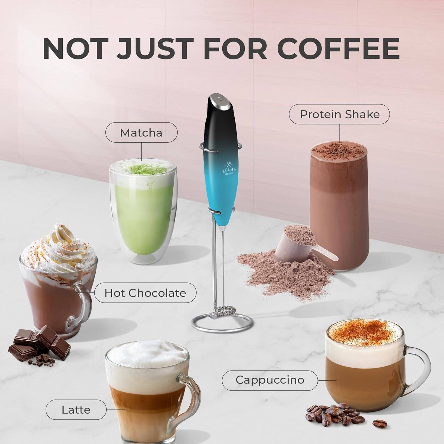 NOT JUST FOR COFFEE

- Matcha
- Protein Shake
- Hot Chocolate
- Latte
- Cappuccino