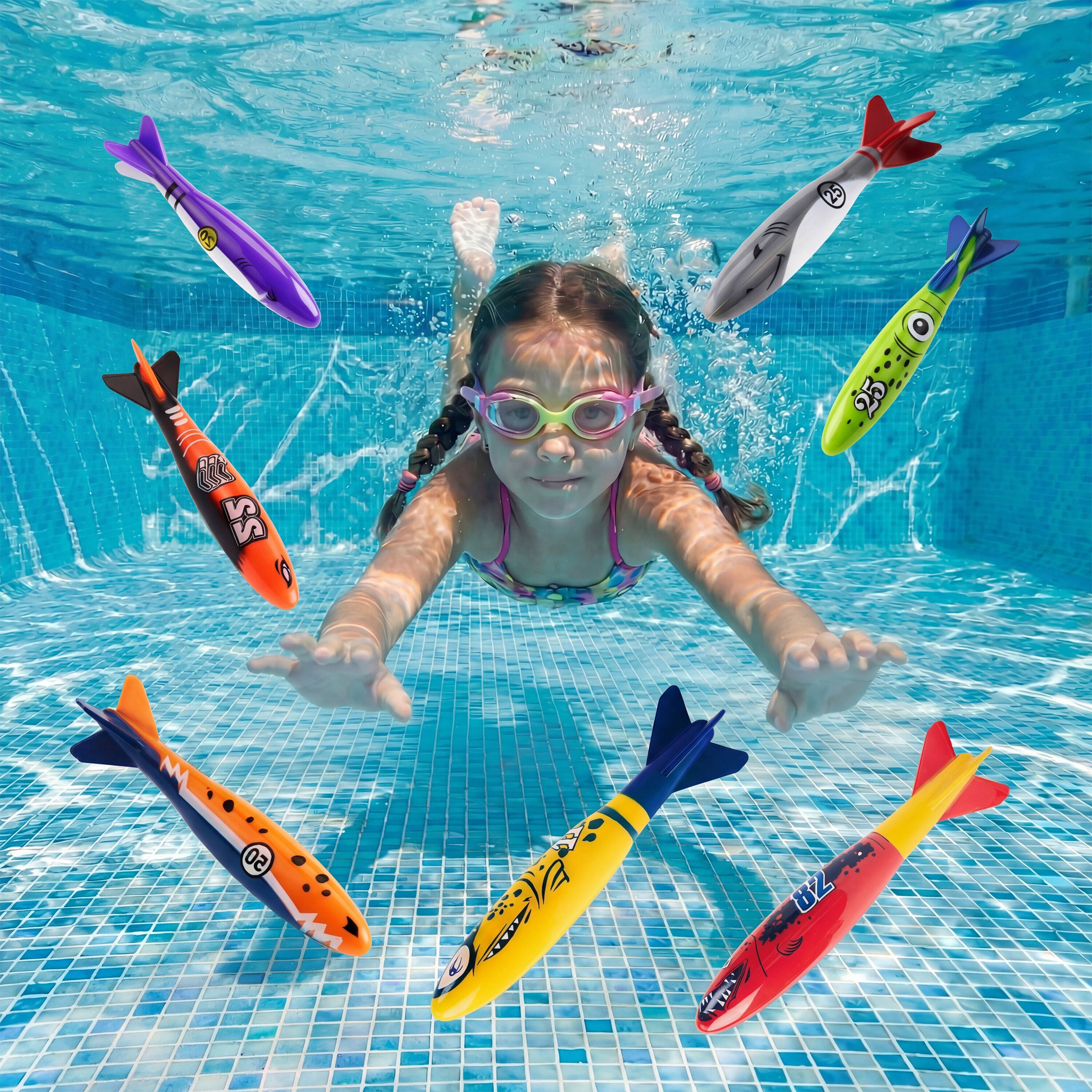 Alt View 2. Joyfy - 8 Pcs Diving kid Pool Toys, Shark Underwater Diving Toys, Swimming Pool Toys Game for Kids Summer Dive Water Fun Games.