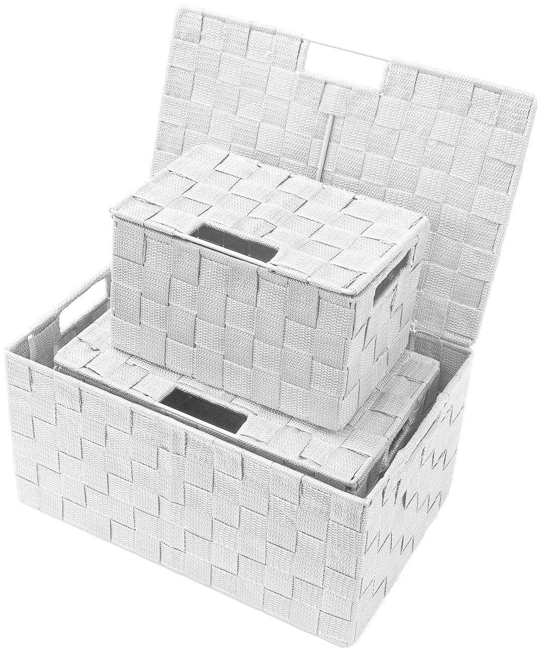 Left. Sorbus - Sorbus Set of 3 Storage Baskets for Organizing with Lid, Mesh, Linen, Organizer Storage Baskets for Home or Office - White.