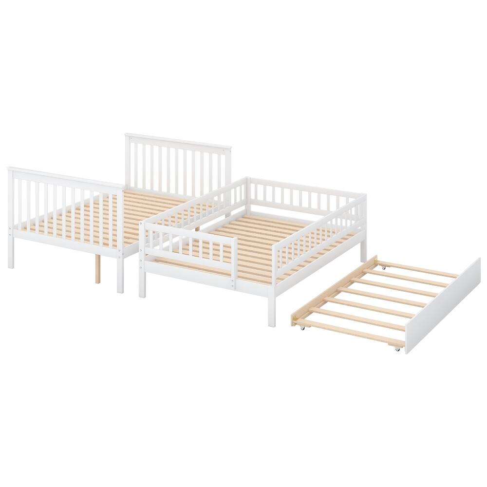 Alt View 6. Loheer - Loheer Full Over Full Bunk Bed with Trundle and Stairs, White Solid Wood 3 in 1 Bunk Bed - White.