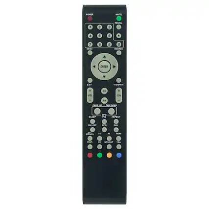 POWER MUTE 1 2 3 RECALL 4 5 6 7 8 9 0 SOURCE ENTER EXIT TV DISPLAY + SM + VOL CH - PM PAGE UP PAGE DOWN SLEEP EPG P.G ASPECT CH LIST EPG FAV TV STRENGTH TV YPPr CC MTS/SAP VGA