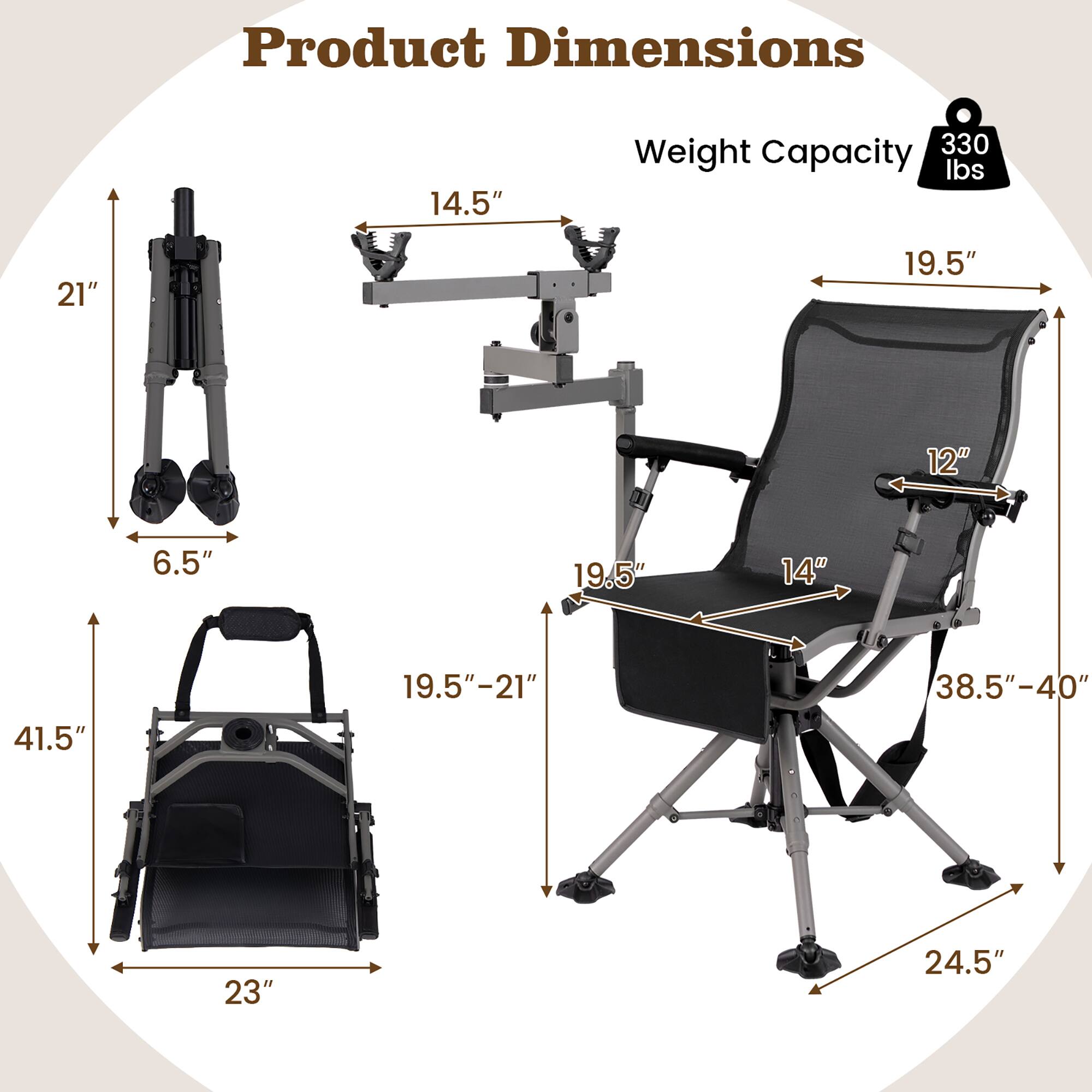 Product Dimensions:  
- 14.5"  
- 21"  
- 19.5"  
- 12"  
- 6.5"  
- 19.5"  
- 14"  
- 41.5"  
- 19.5"-21"  
- 38.5"-40"  
- 23"  
- 24.5"  

Weight Capacity: 330 lbs