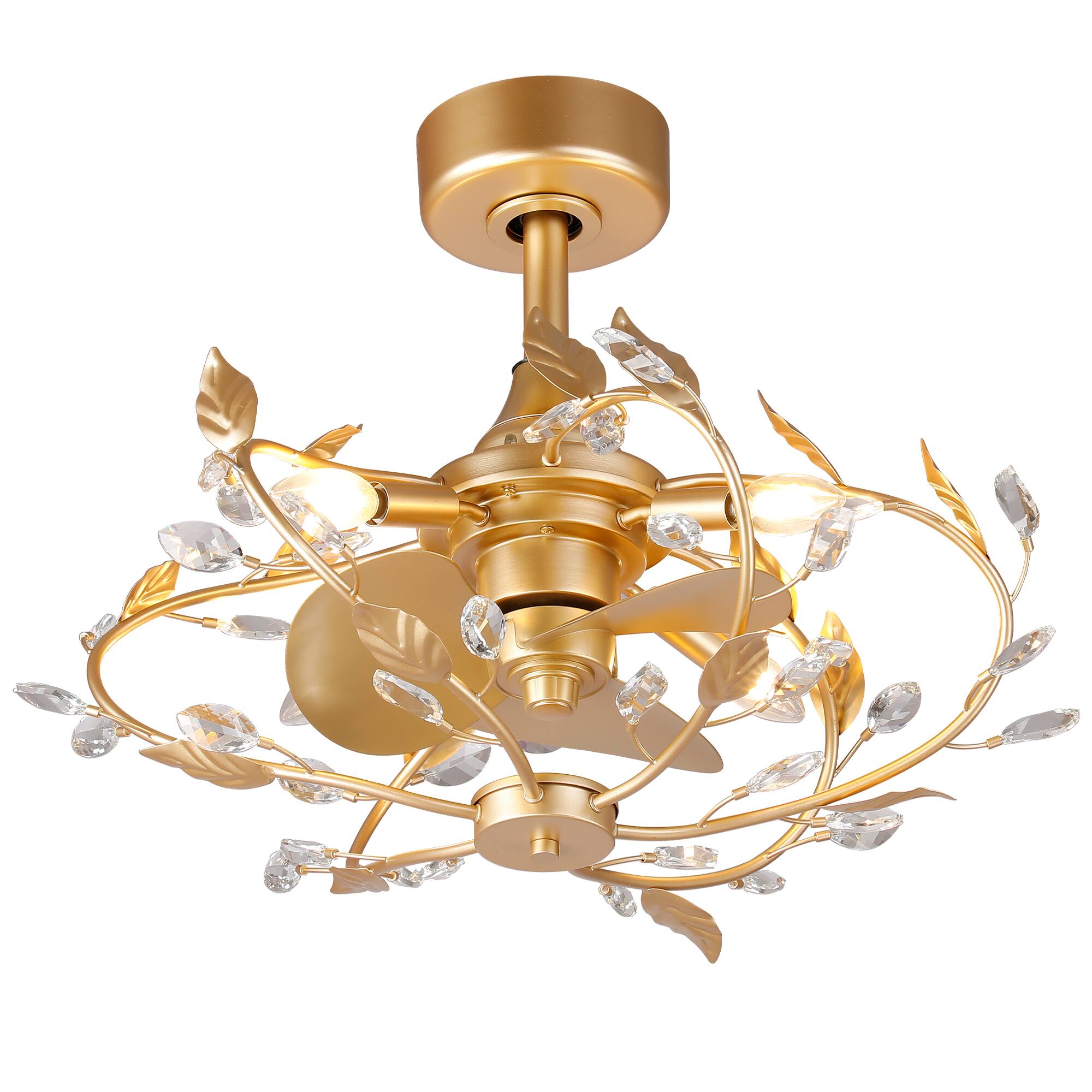 Alt View 9. Parrot Uncle - 24" French Elegant Gold Crystal Leaf Fandelier Ceiling Fan with Remote - Gold.