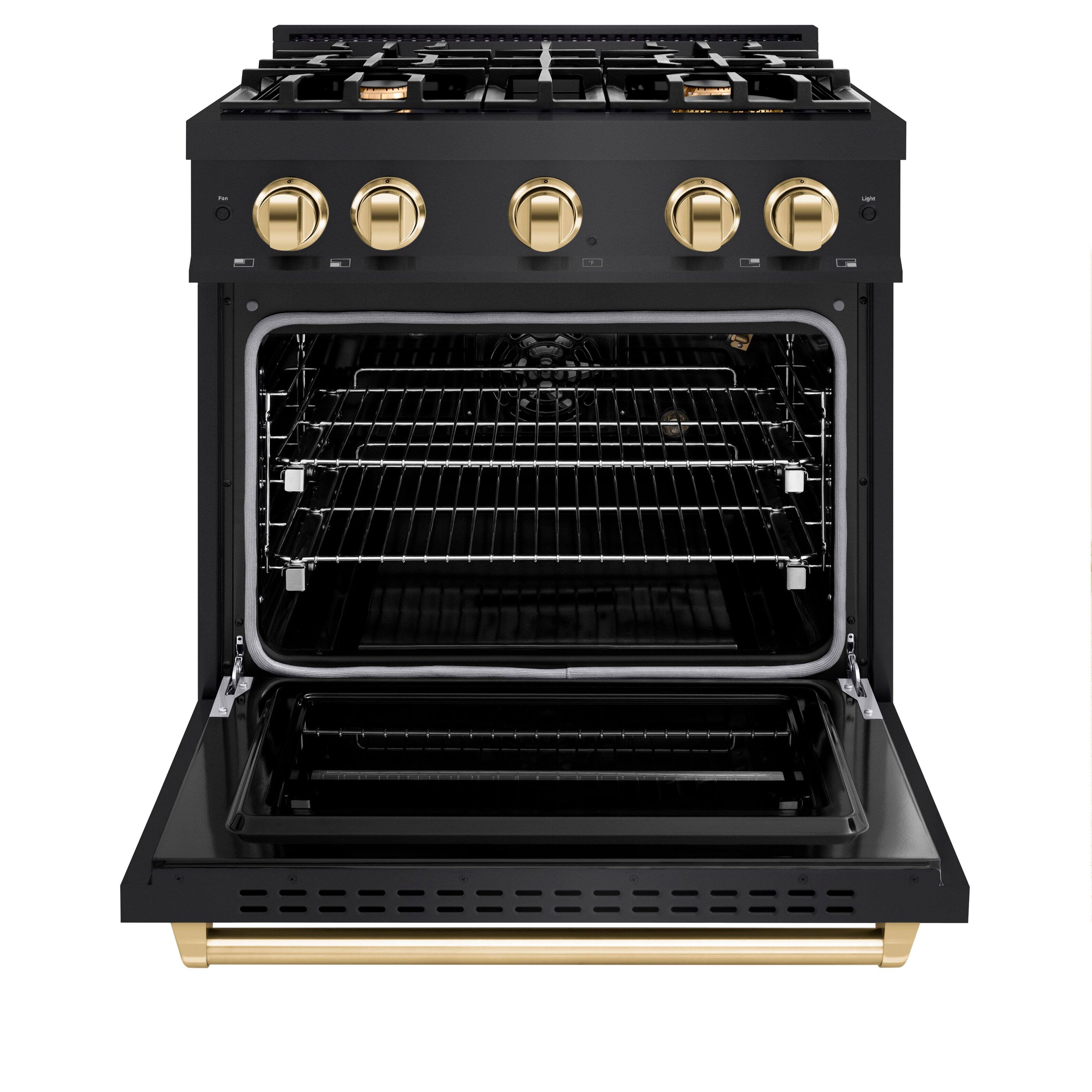 Alt View 1. ZLINE - Autograph 30" Classic Black Stainless Gas Range w/ 4 Burners & Gold Accents (CGRBZ-30-G) - Black Stainless Steel.