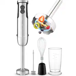 Zulay Kitchen - 4-in-1 Immersion Stick Mixer Hand Blender - Handheld Portable Blender 800 Watts, 12 Speeds - Black
