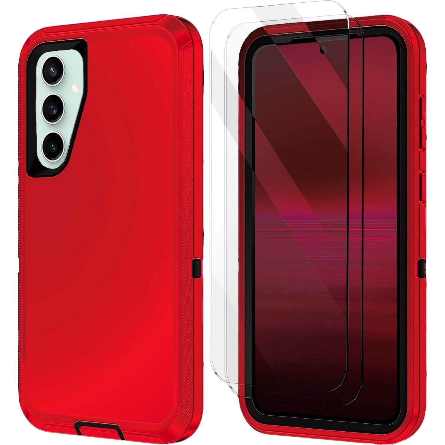 Front. Entronix - Entronix Galaxy S25 Plus Bundle - Heavy Duty Case with 2 Clear Screen Protectors - Red.