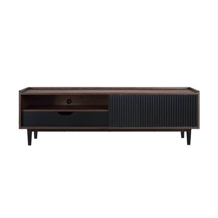 Front. Manhattan Comfort - Duane Mid-Century Modern 59" Fluted TV Stand in Black - Black.