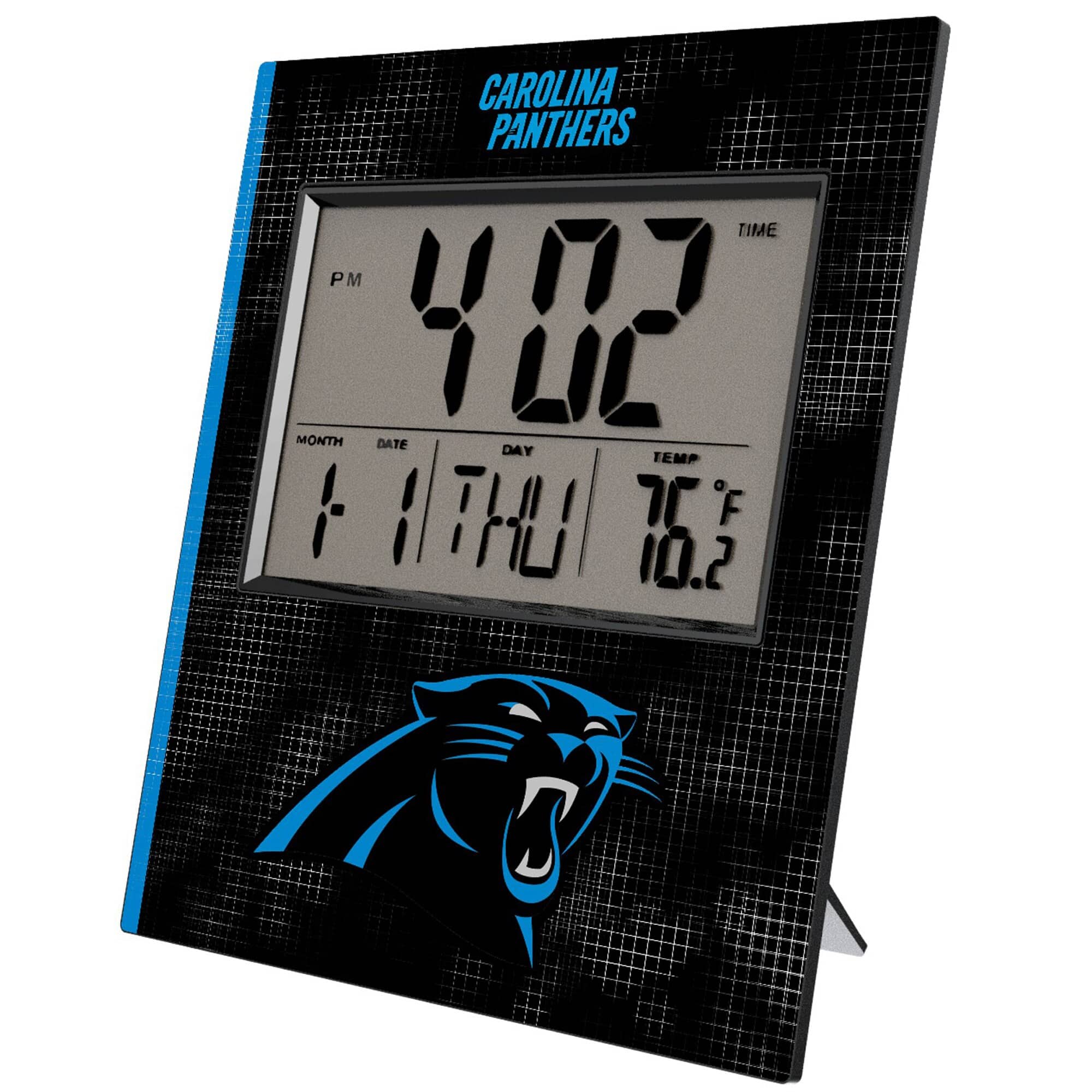 Keyscaper - Carolina Panthers Cross Hatch Digital Desk Clock - Multicolor