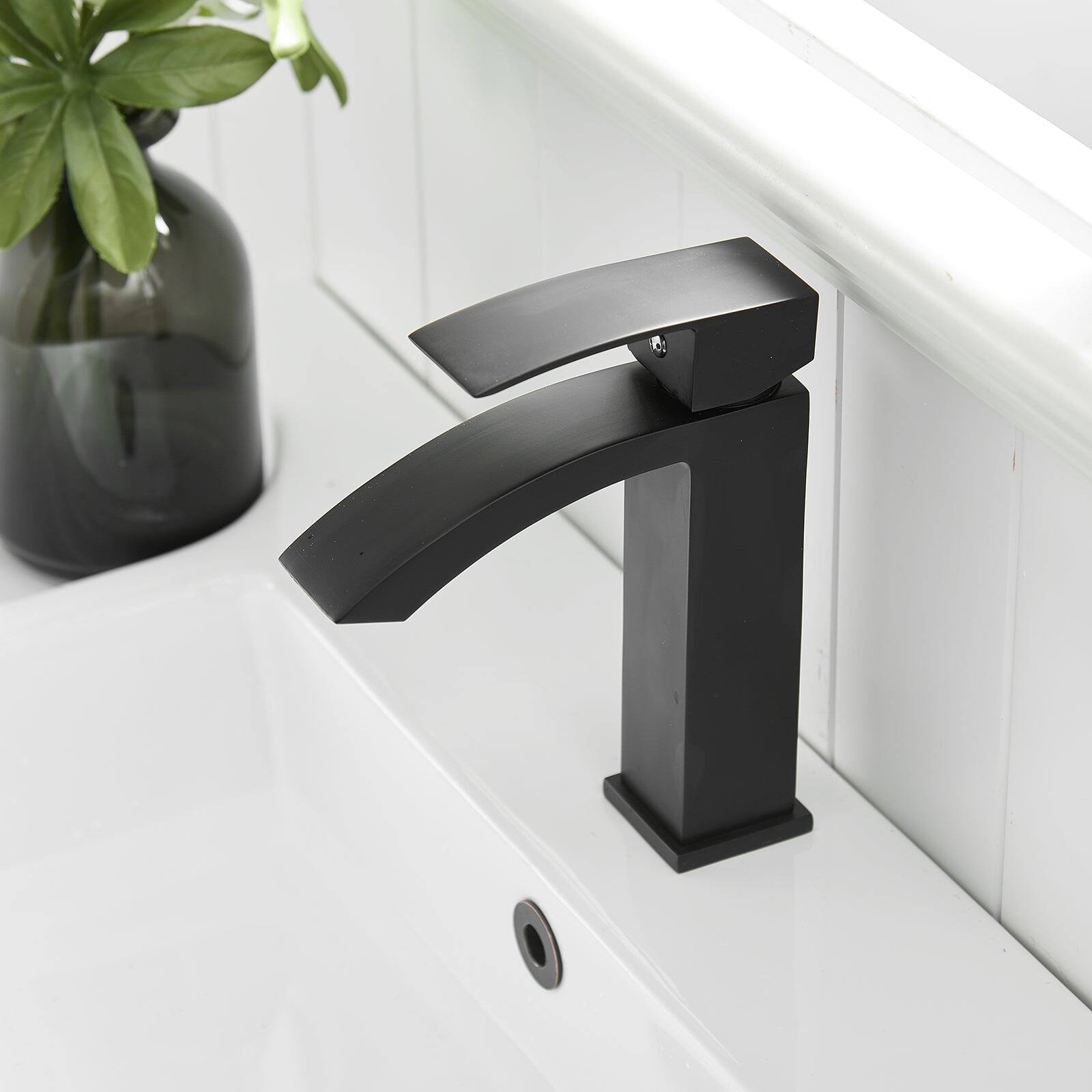 Alt View 5. Boyel Living - Single Hole Single Handle Bathroom Faucet Matte Black with Supply Lines Brass Durable Modern Easy Install - Matte Black.