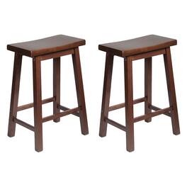PJ Wood - Classic Saddle Seat 24 Inch Kitchen Bar Counter Stool, (2 Pack) - Walnut