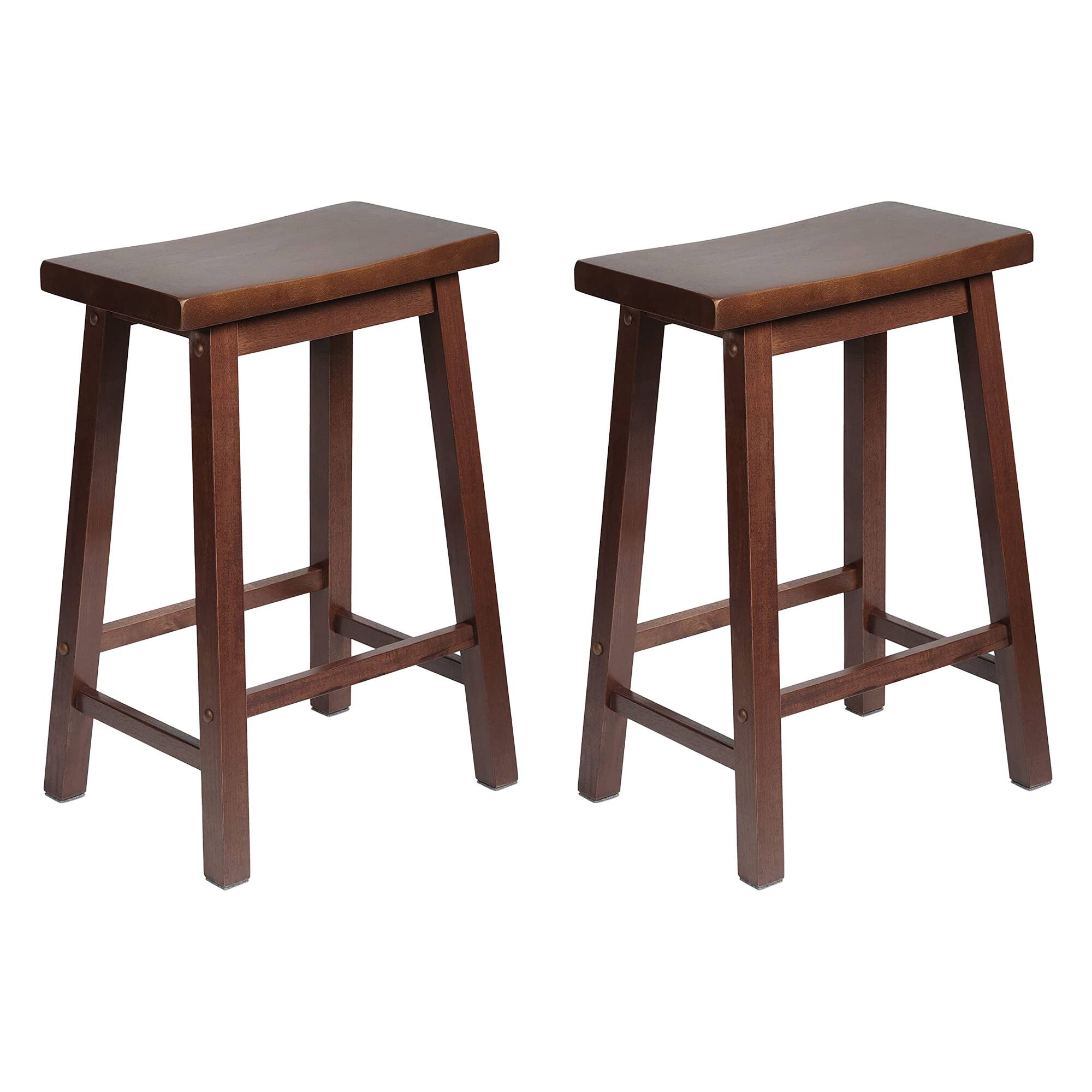 Front. PJ Wood - PJ Wood Classic Saddle Seat 24 Inch Kitchen Bar Counter Stool, Walnut (2 Pack) - Walnut.