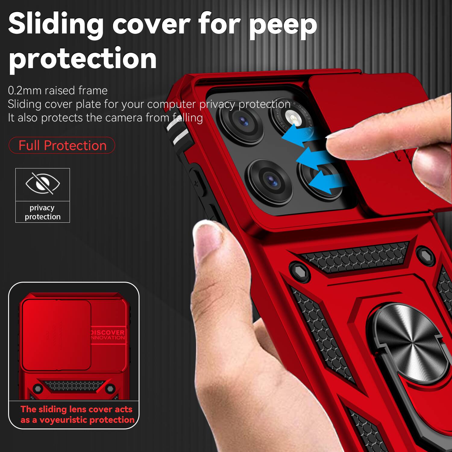 Sliding cover for peep protection  
0.2mm raised frame  
Sliding cover plate for your computer privacy protection  
It also protects the camera from falling  

Full Protection  

The sliding lens cover acts as a voyeuristic protection