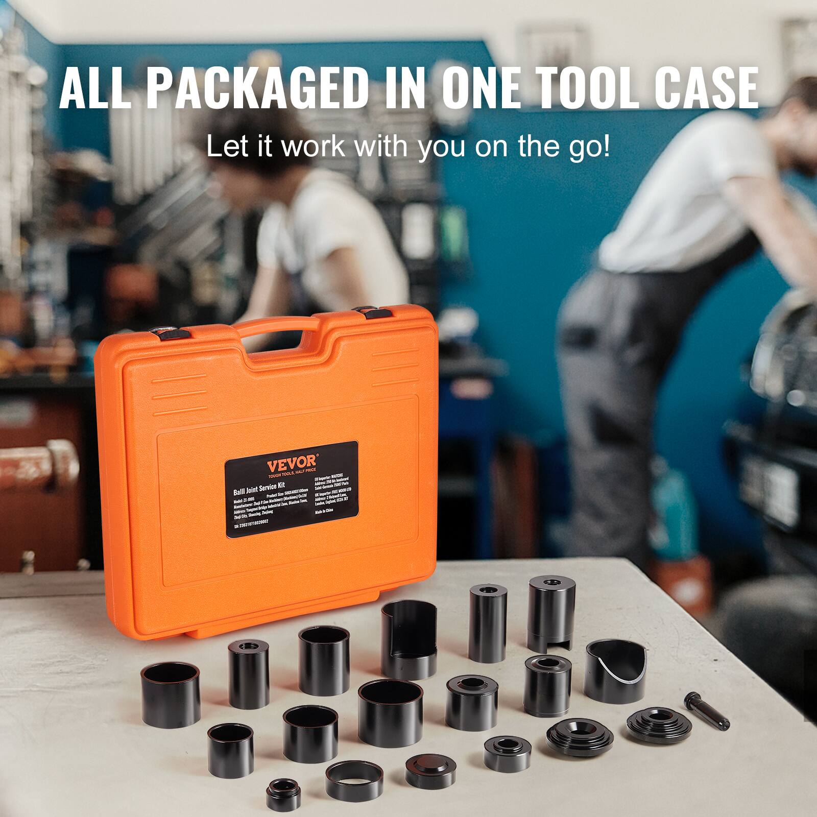 ALL PACKAGED IN ONE TOOL CASE  
Let it work with you on the go!  

VEVOR  
Ball Joint Service Kit