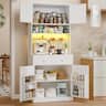 Furnulem - 71 In Kitchen Pantry Storage Cabinet With Doors Drawer Farmhouse Pantry Cabinet With Power Outlet Led Light - White